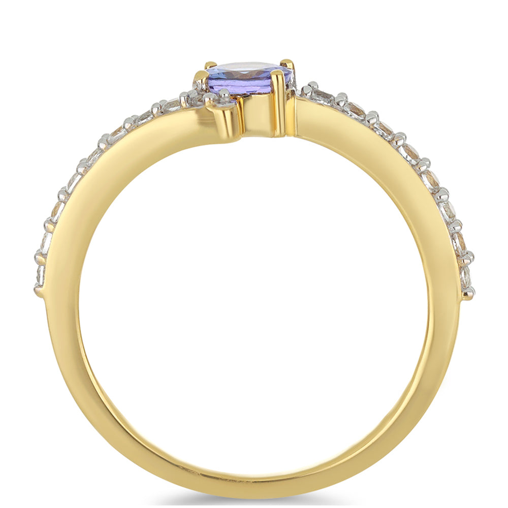 Goldplattierter Silberring mit Tansanit und weißem Topas