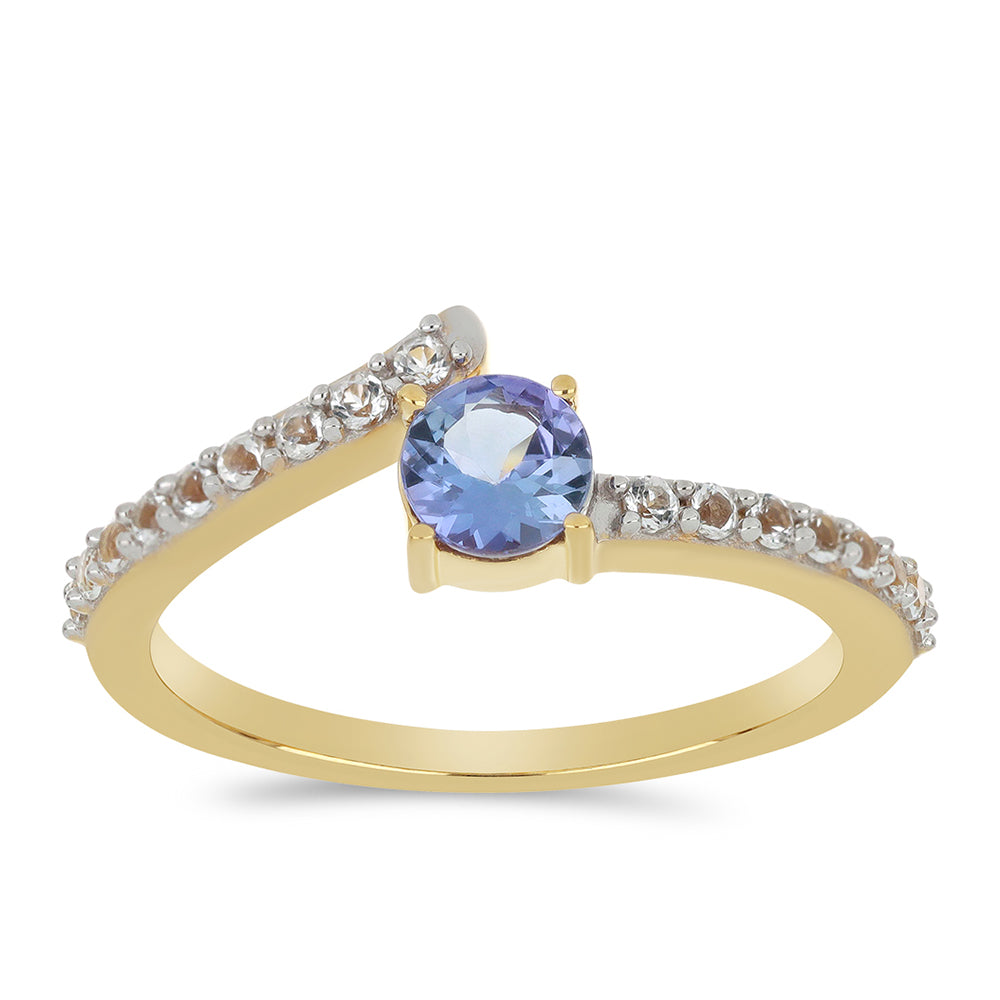 Goldplattierter Silberring mit Tansanit und weißem Topas 3 