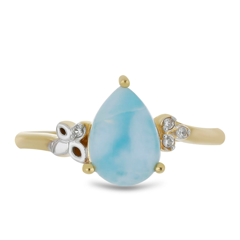 Goldplattierter Silberring mit Larimar und weißem Topas