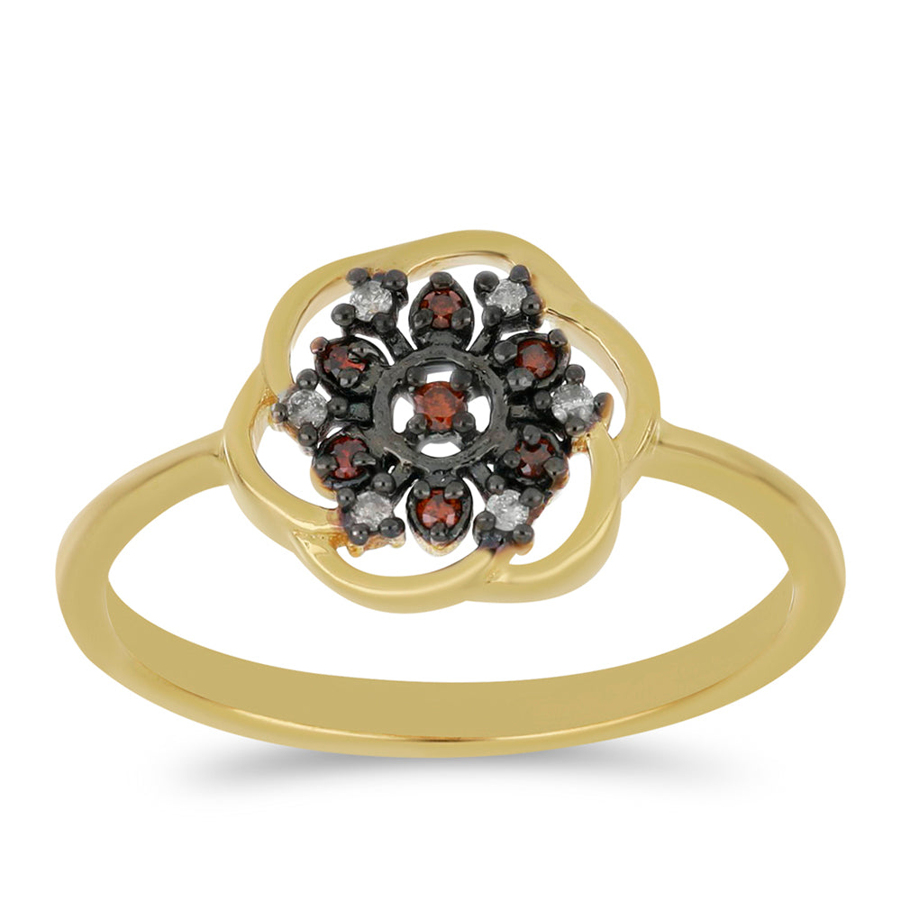 Goldplattierter Silberring mit rotem Diamant und weißem Diamant