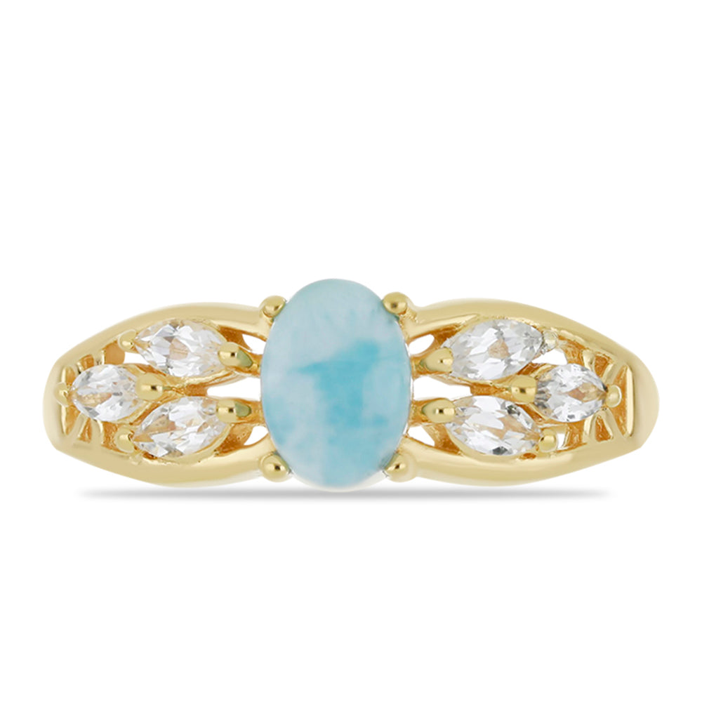 Goldplattierter Silberring mit Larimar und weißem Topas