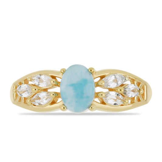 Goldplattierter Silberring mit Larimar und weißem Topas