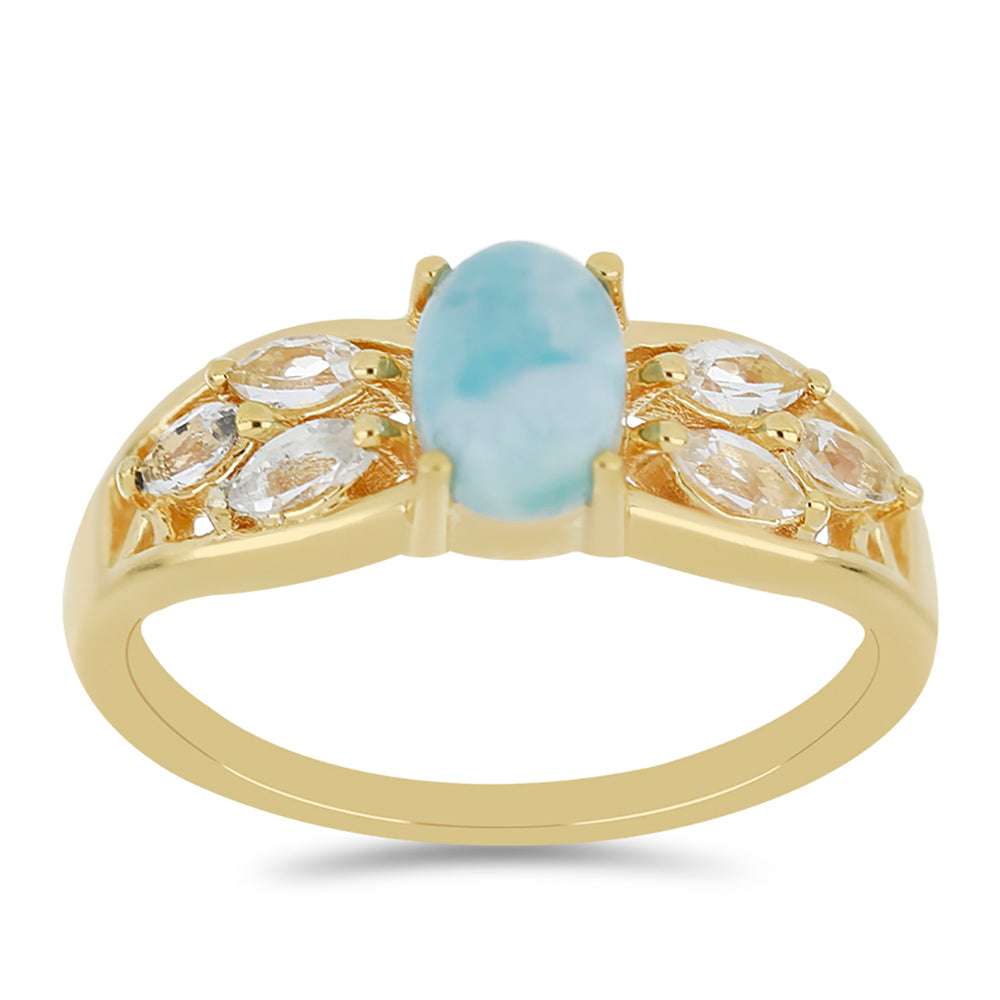 Goldplattierter Silberring mit Larimar und weißem Topas