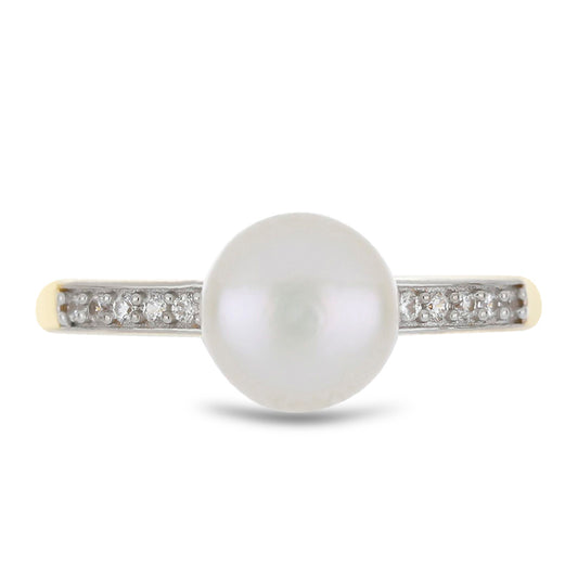 Goldring mit Akoya-Zuchtperle und natürlichem weißem Zirkon