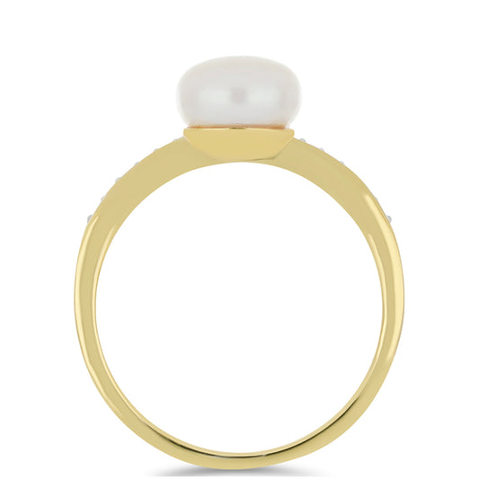 Goldring mit Akoya-Zuchtperle und natürlichem weißem Zirkon