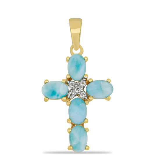 Goldplattierter Silberanhänger mit Larimar und weißem Topas