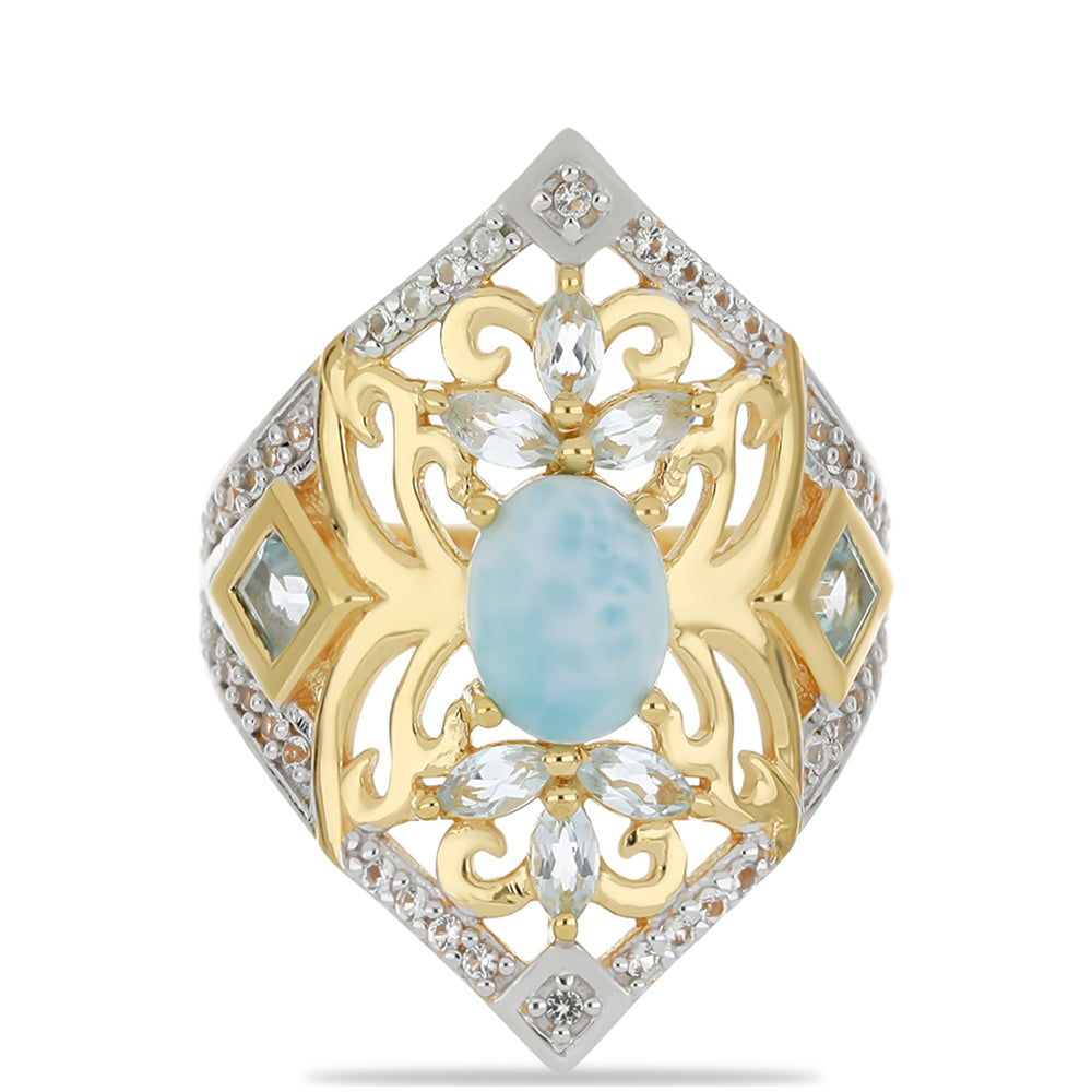 Goldplattierter Silberring mit Larimar