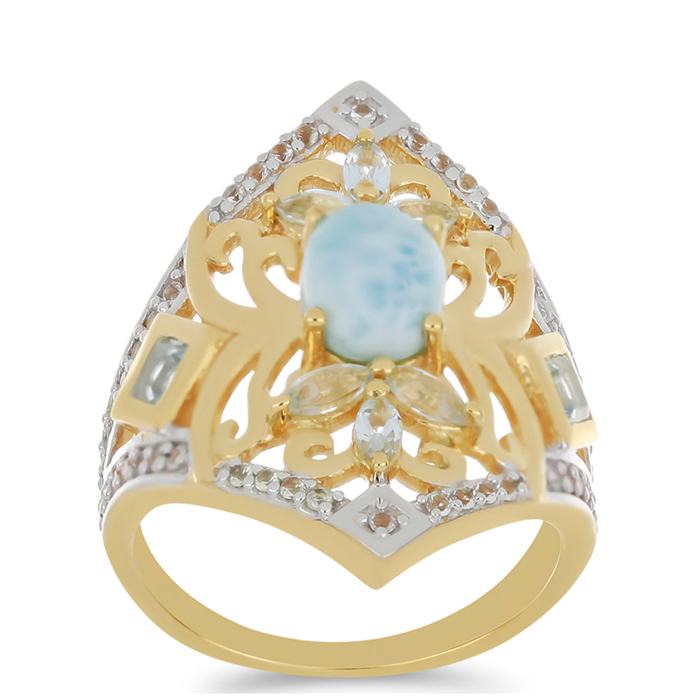 Goldplattierter Silberring mit Larimar