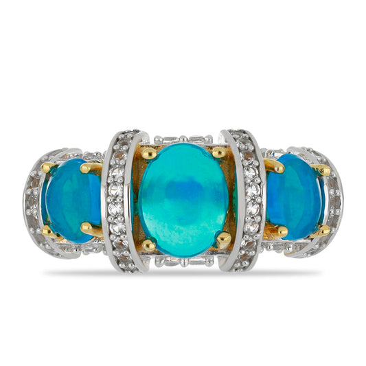 Goldplattierter Silberring mit äthiopischem Paraiba-Blauopal und weißem Topas