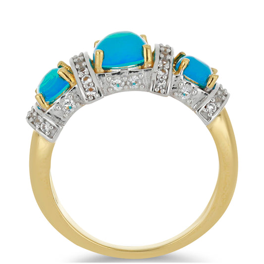 Goldplattierter Silberring mit äthiopischem Paraiba-Blauopal und weißem Topas
