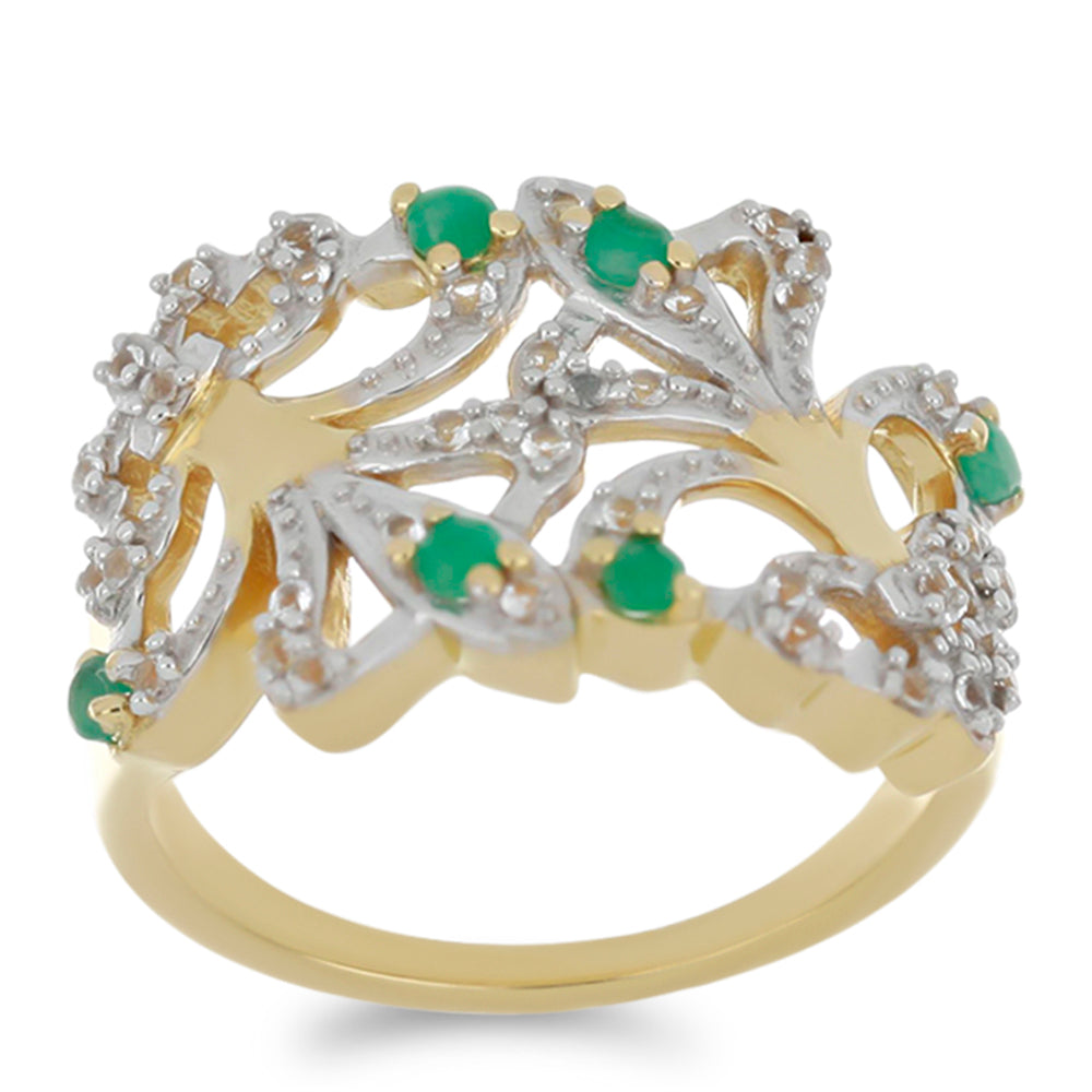 Goldplattierter Silberring mit brasilianischem Smaragd und weißem Topas 3 