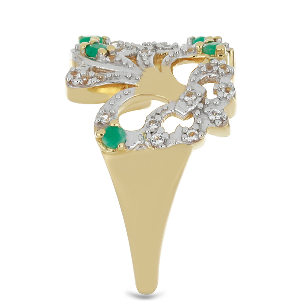 Goldplattierter Silberring mit brasilianischem Smaragd und weißem Topas