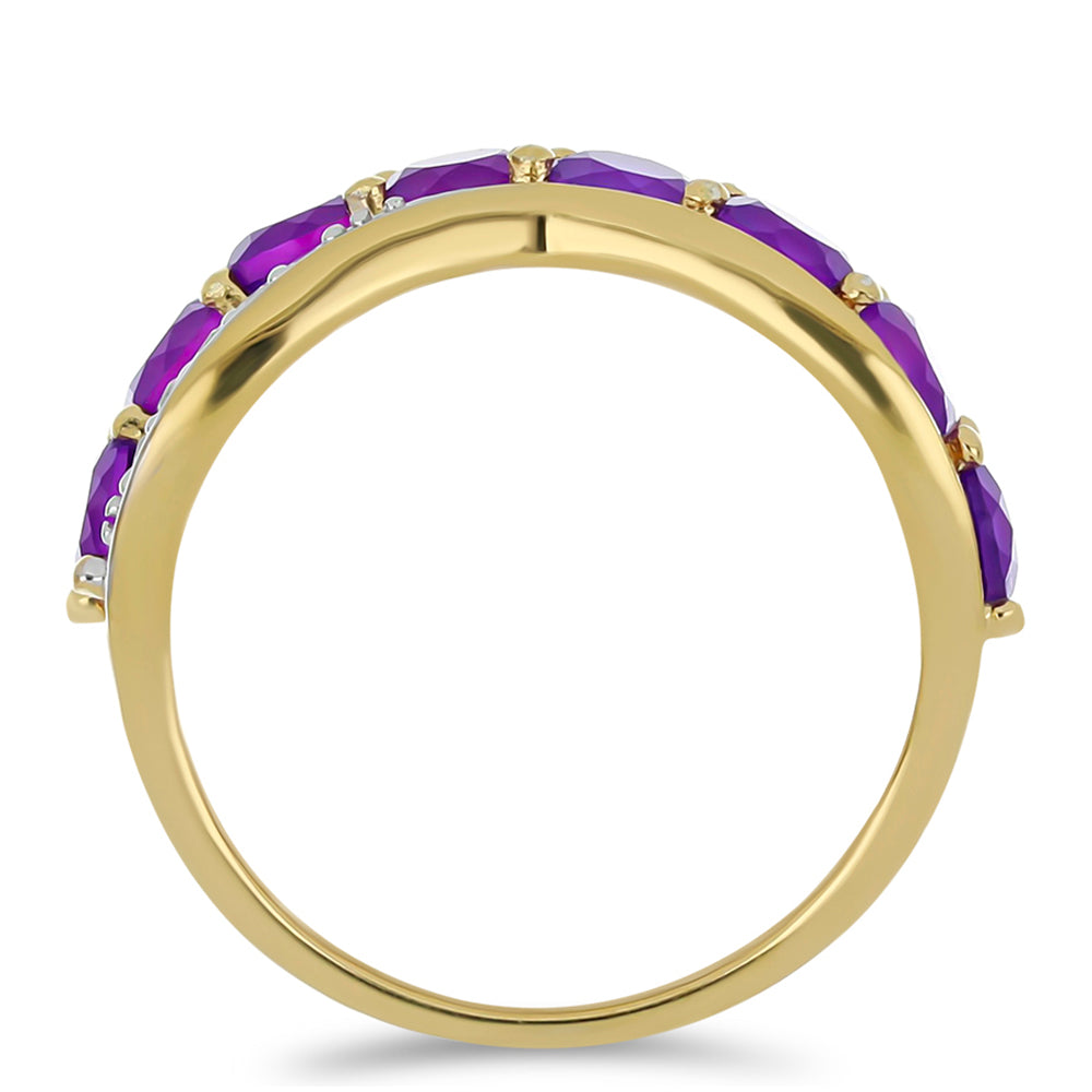 Goldplattierter Silberring mit lila Achat und weißem Topas