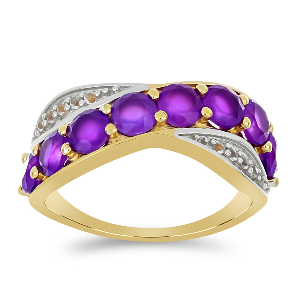 Goldplattierter Silberring mit lila Achat und weißem Topas 3 