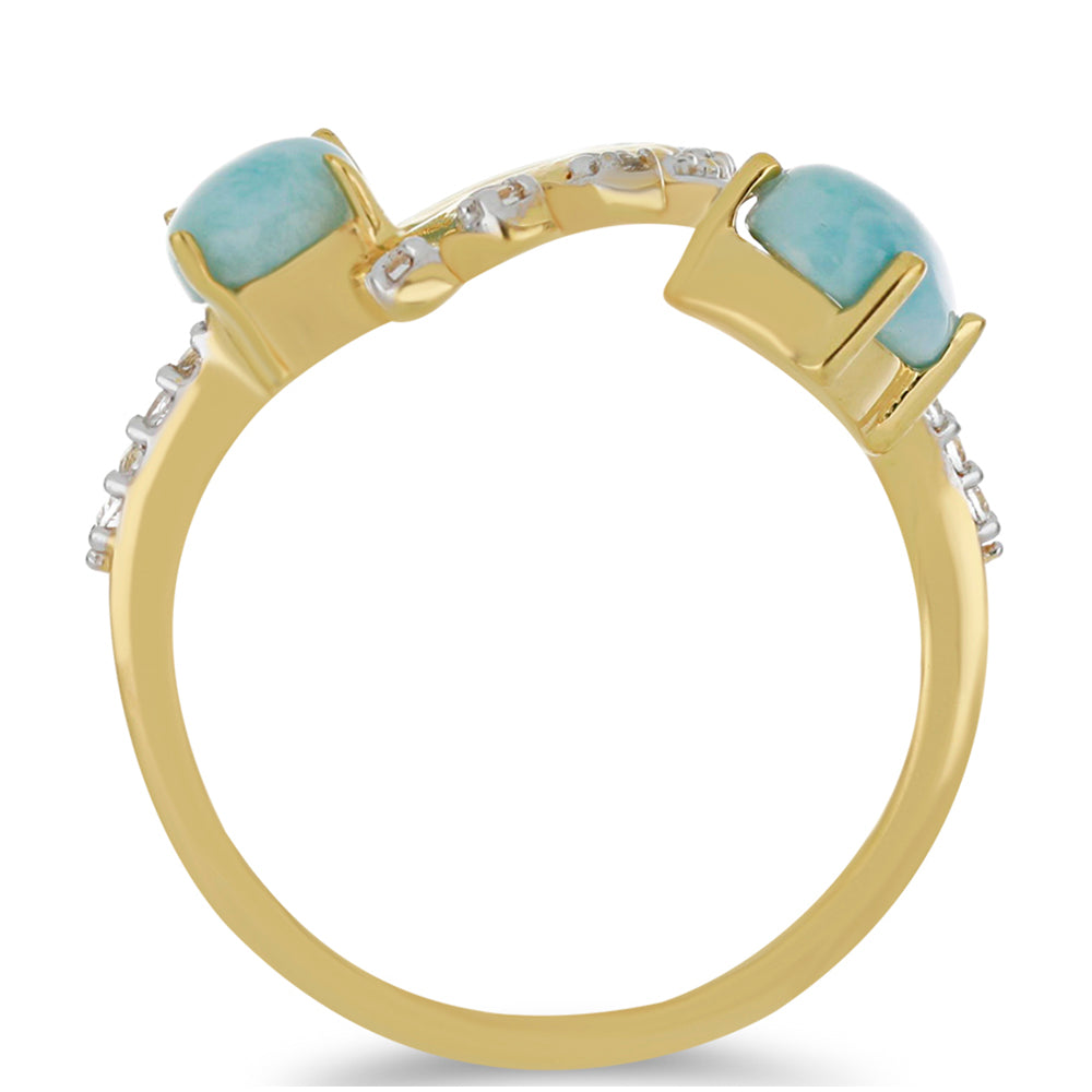 Goldplattierter Silberring mit Larimar und weißem Topas