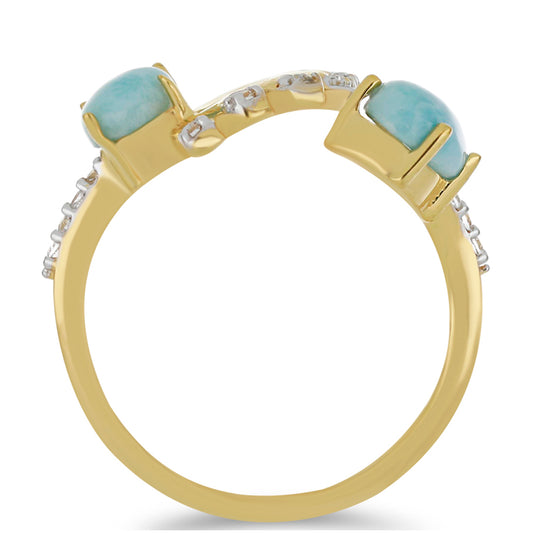 Goldplattierter Silberring mit Larimar und weißem Topas