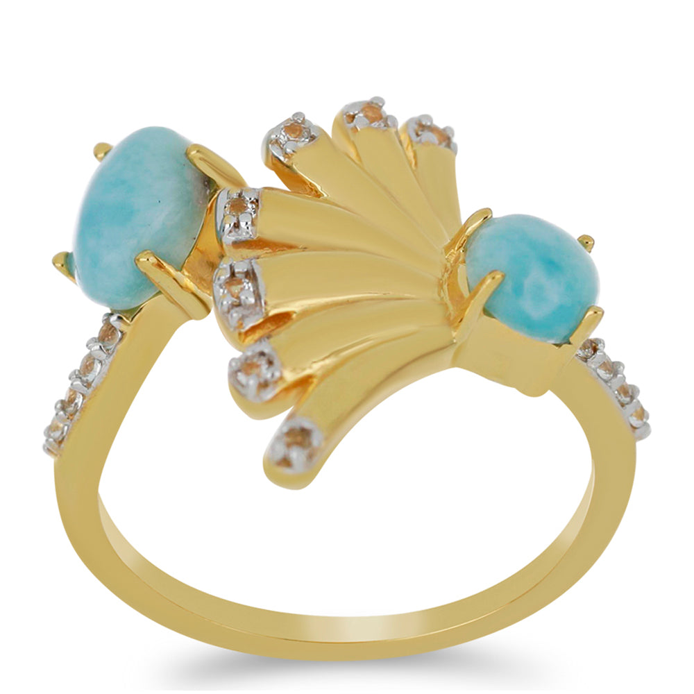Goldplattierter Silberring mit Larimar und weißem Topas 3 