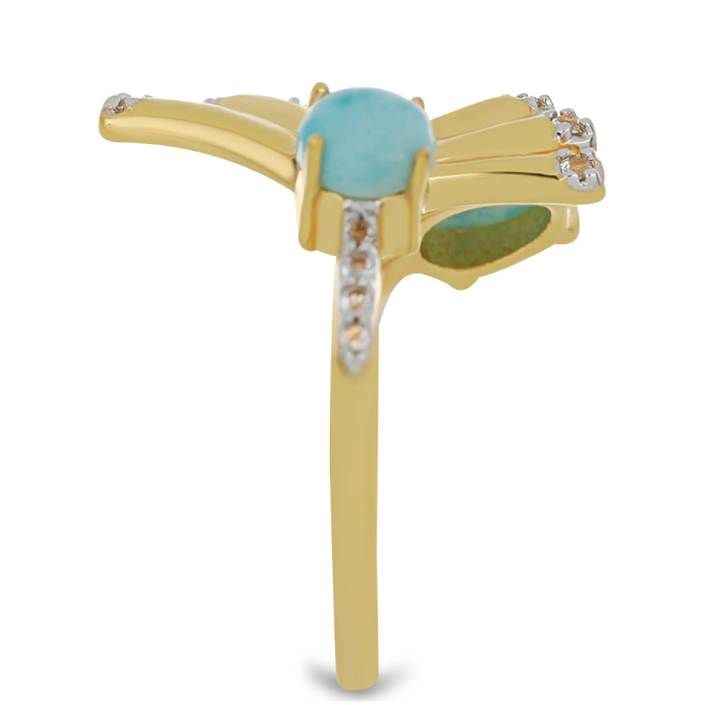 Goldplattierter Silberring mit Larimar und weißem Topas