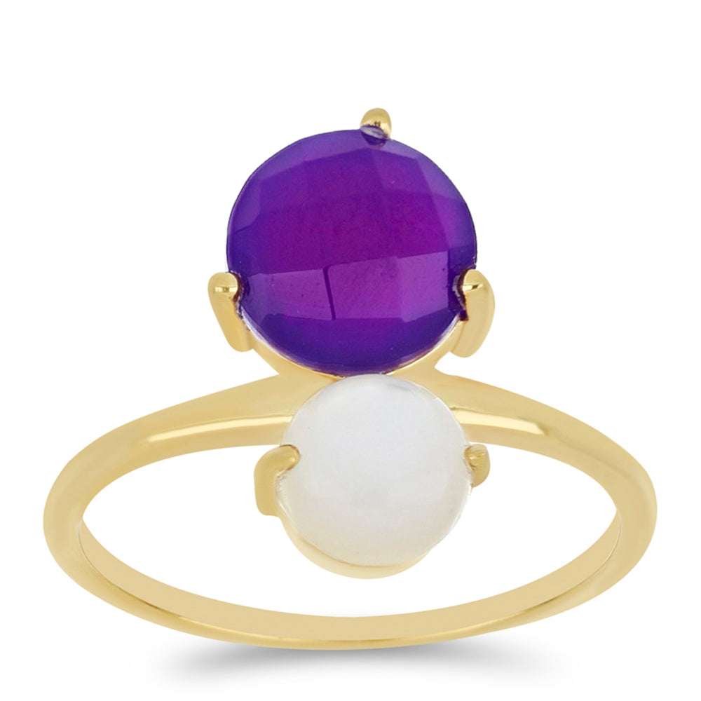 Goldplattierter Silberring mit lila Achat und weißer Süßwasserperle 3 