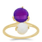 Goldplattierter Silberring mit lila Achat und weißer Süßwasserperle