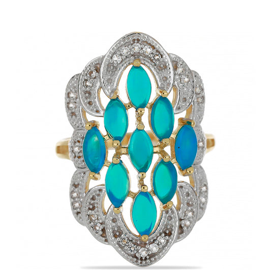 Goldplattierter Silberring mit äthiopischem Paraiba-Blauopal und weißem Topas