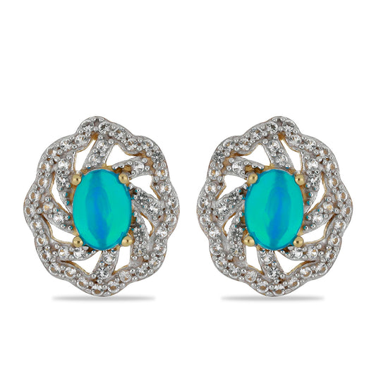 Goldplattierte Silberohrringe mit äthiopischem Paraiba-Blauopal und weißem Topas