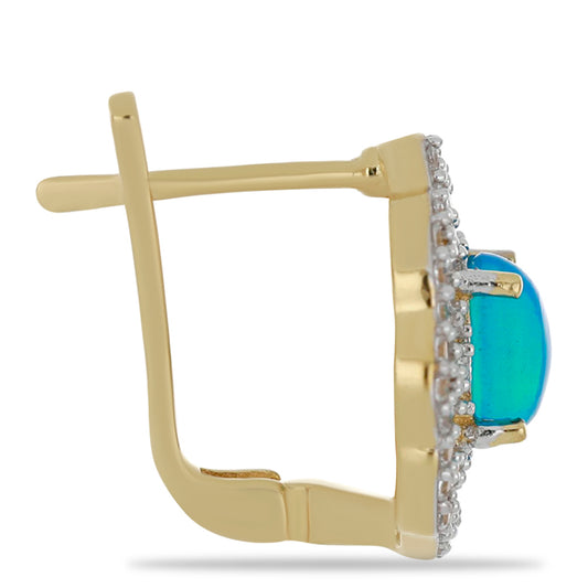 Goldplattierte Silberohrringe mit äthiopischem Paraiba-Blauopal und weißem Topas