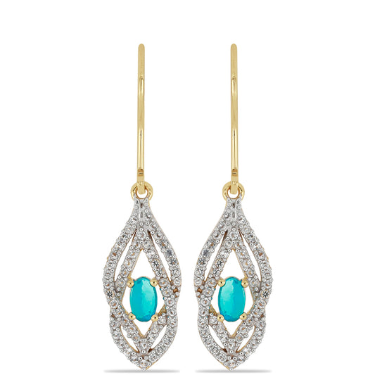 Goldplattierte Silberohrringe mit äthiopischem Paraiba-Blauopal und weißem Topas