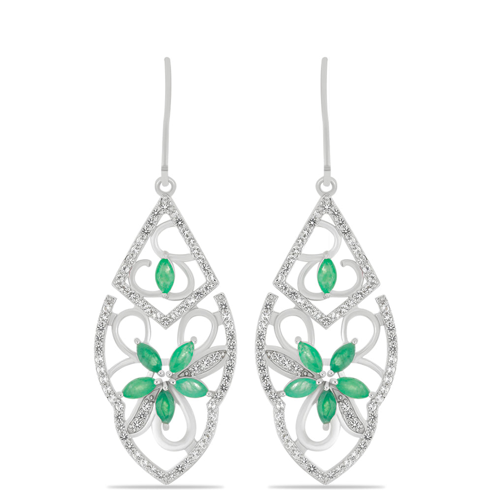 Silberohrringe mit brasilianischem Smaragd und weißem Topas