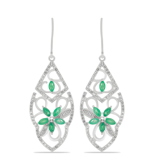 Silberohrringe mit brasilianischem Smaragd und weißem Topas