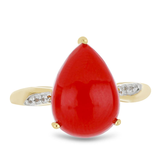 Goldplattierter Silberring mit roter Schwammkoralle und weißem Topas