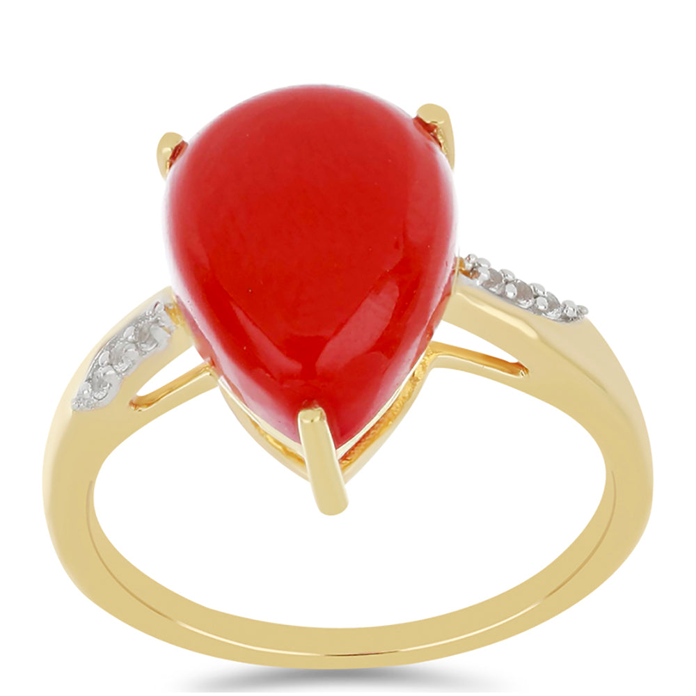Goldplattierter Silberring mit roter Schwammkoralle und weißem Topas