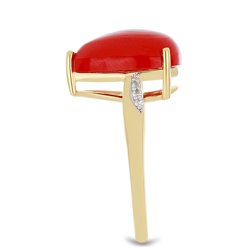 Goldplattierter Silberring mit roter Schwammkoralle und weißem Topas 4 