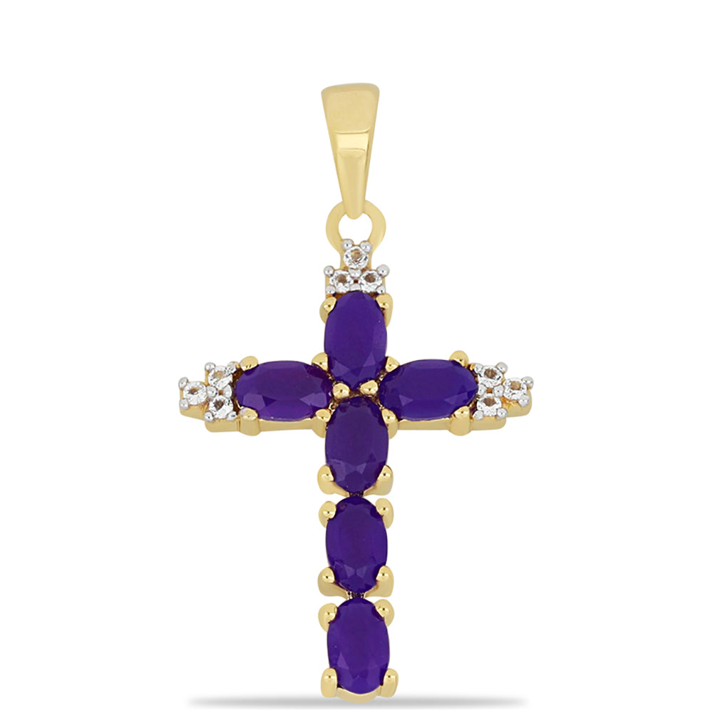 Goldplattierter Silberanhänger mit lila Achat und weißem Topas 1 