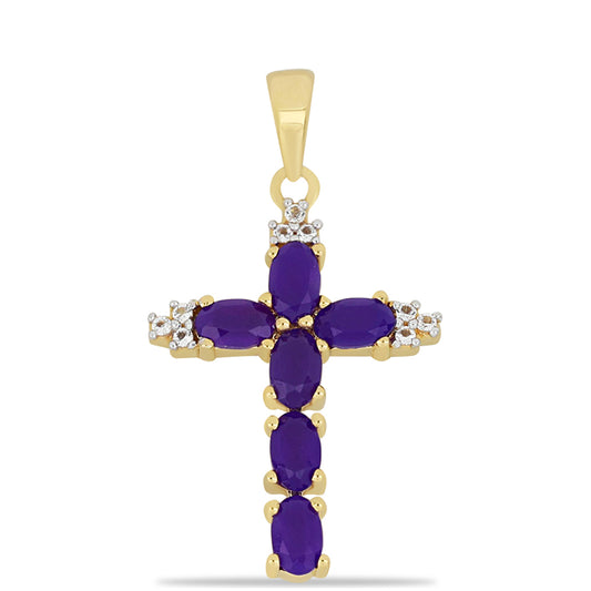 Goldplattierter Silberanhänger mit lila Achat und weißem Topas