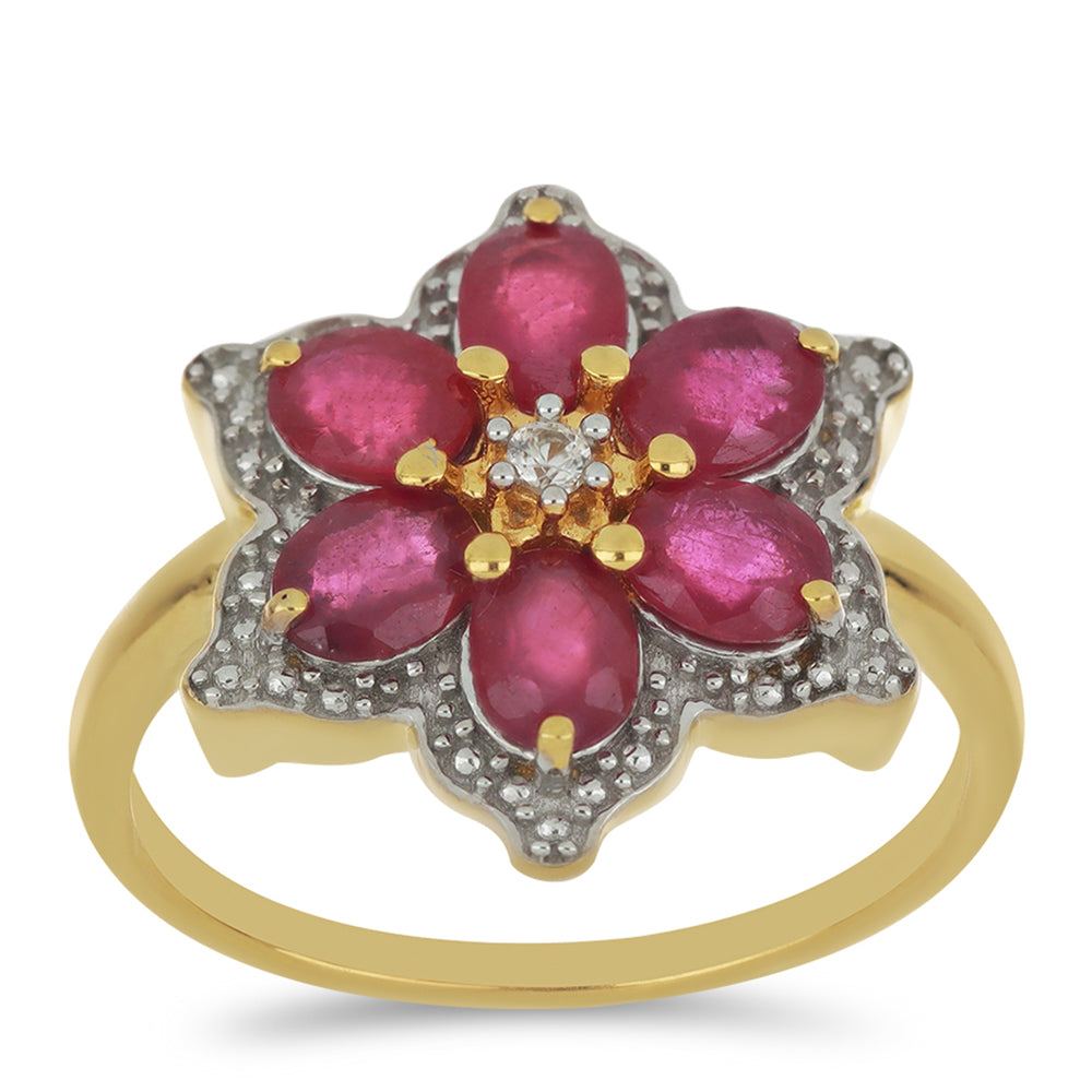 Goldplattierter Silberring mit Rubin aus Madagaskar und weißem Zirkon