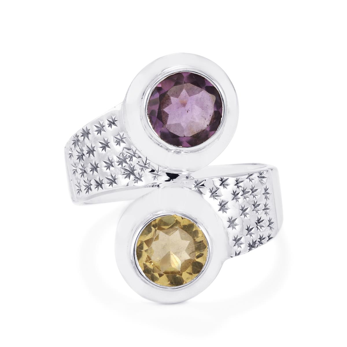 Silberring mit Amethyst und Diamantina Zitrin 1 